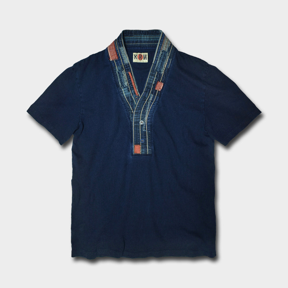 パッチワーク着物衿 半袖Tシャツ