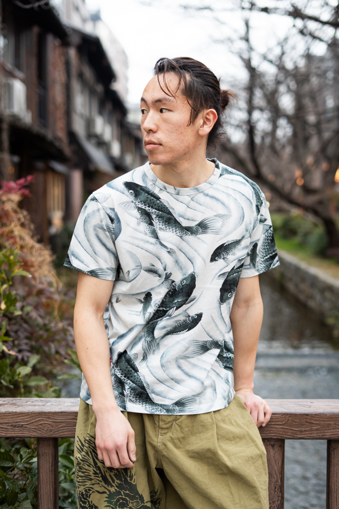 Koi fish and water-flow Pattern T-shirt