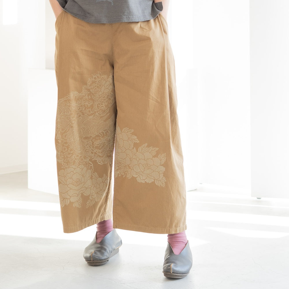 唐獅子牡丹折り畳み ワイドパンツ