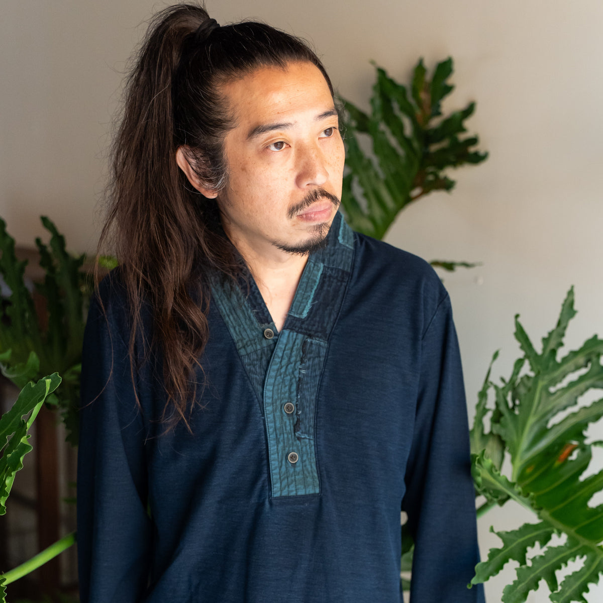 Kimono-Collar Patchwork T-Shirt
