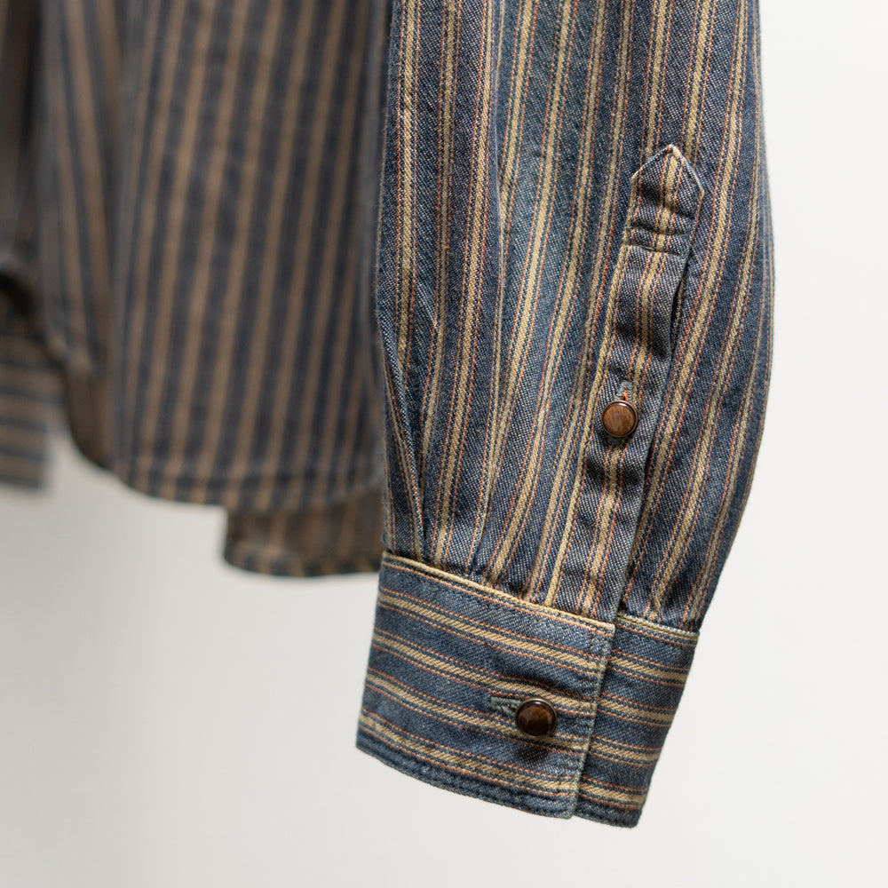 インディゴストライプ長袖シャツ