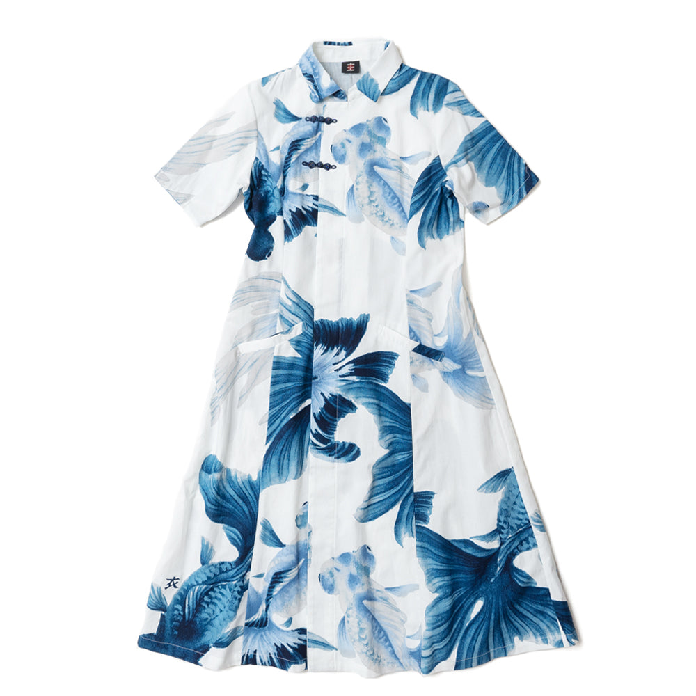 Blue Goldfish Crest Button Dress
