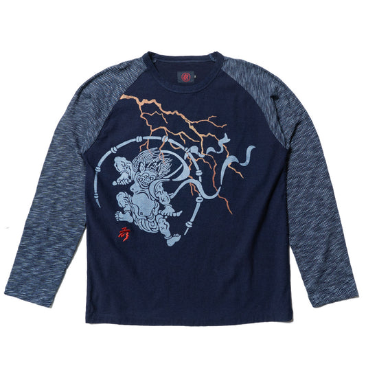 風神雷神カスリ織りラグランロンT