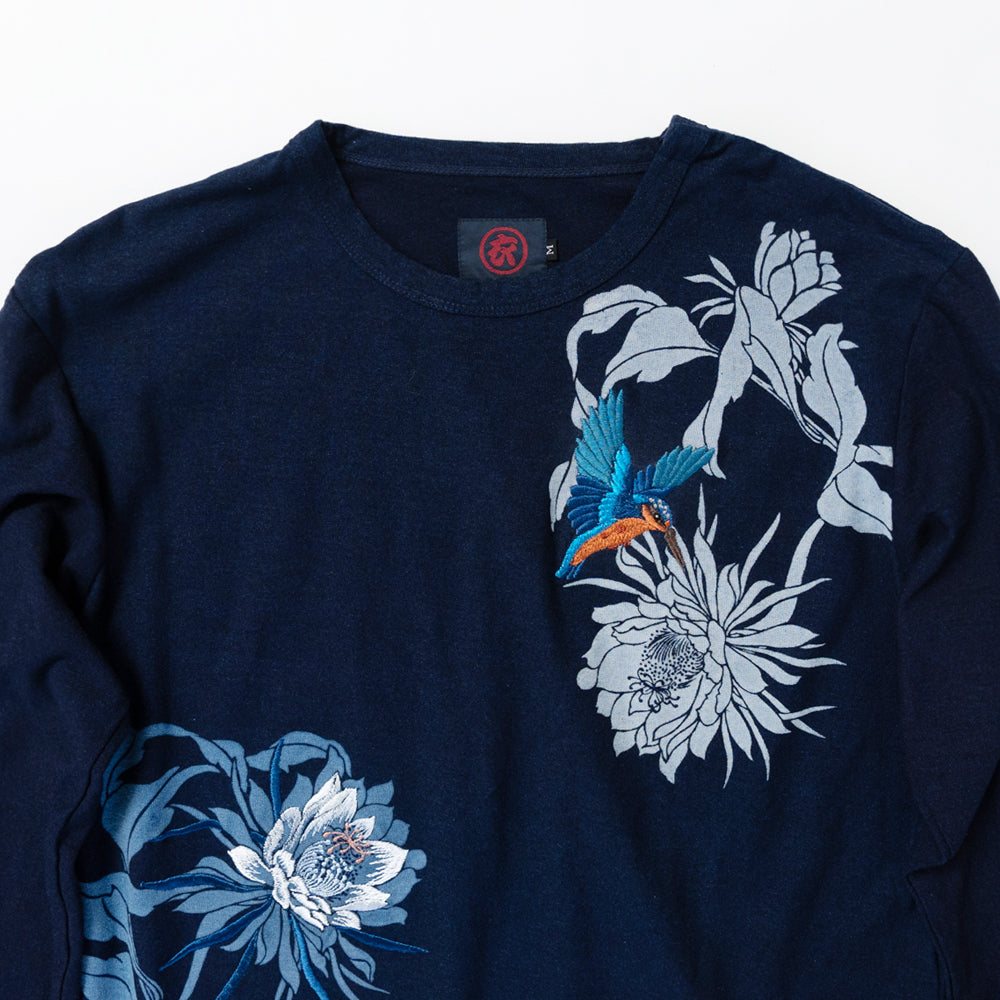 月下美人と翡翠(カワセミ) ロンT