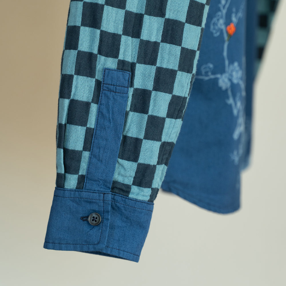 市松梅刺繍長袖シャツ