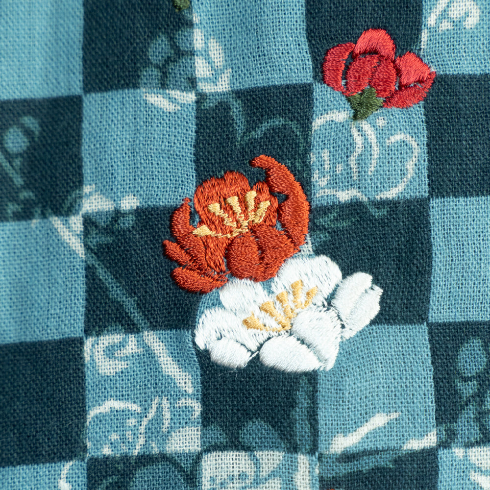 市松梅刺繍長袖シャツ
