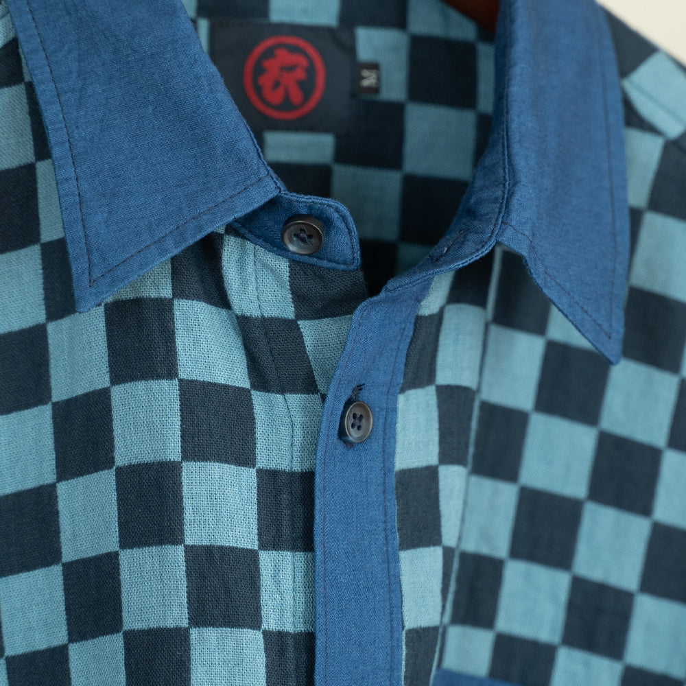 市松梅刺繍長袖シャツ