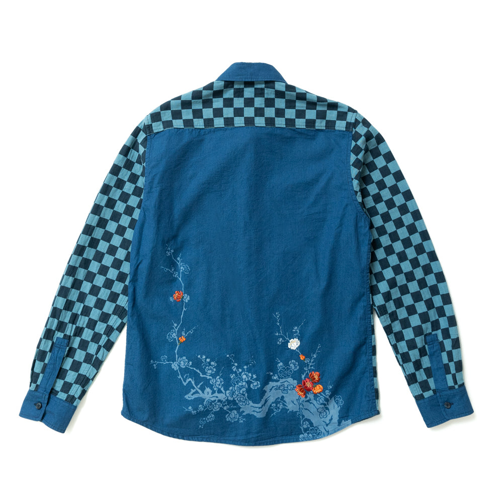 市松梅刺繍長袖シャツ