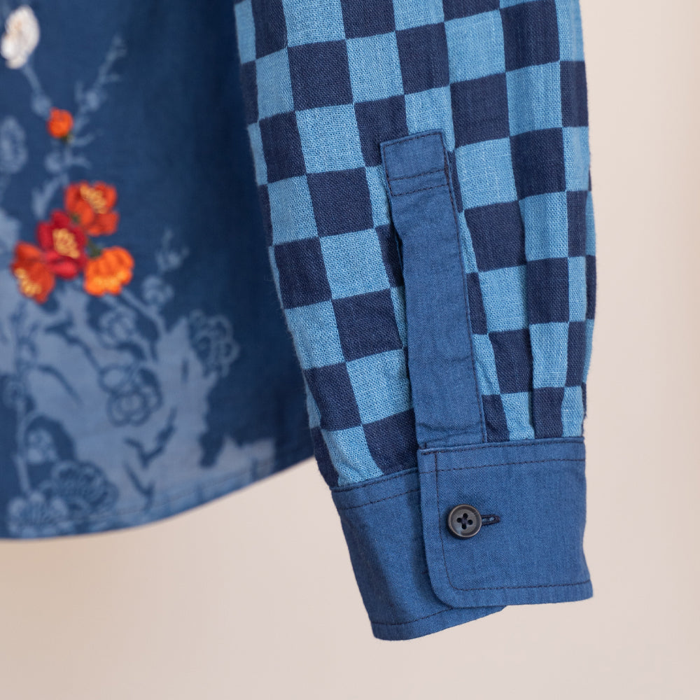 市松梅刺繍長袖シャツ