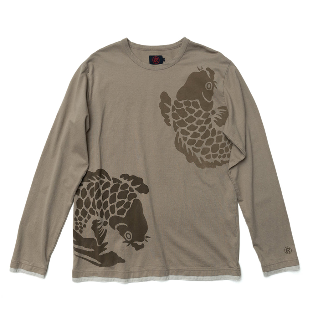 古代鯉重ね着風ロングTシャツ