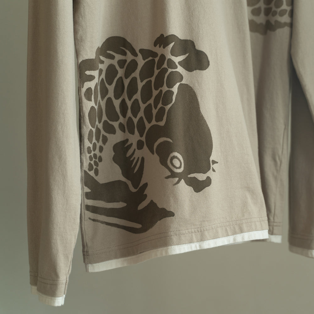 古代鯉重ね着風ロングTシャツ