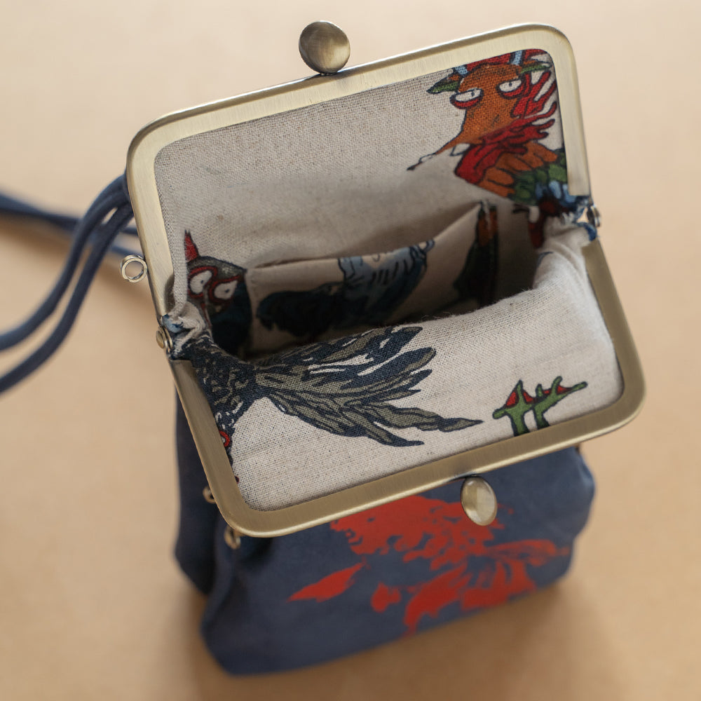藍染牛革ダブル金口 ポシェット(金魚)