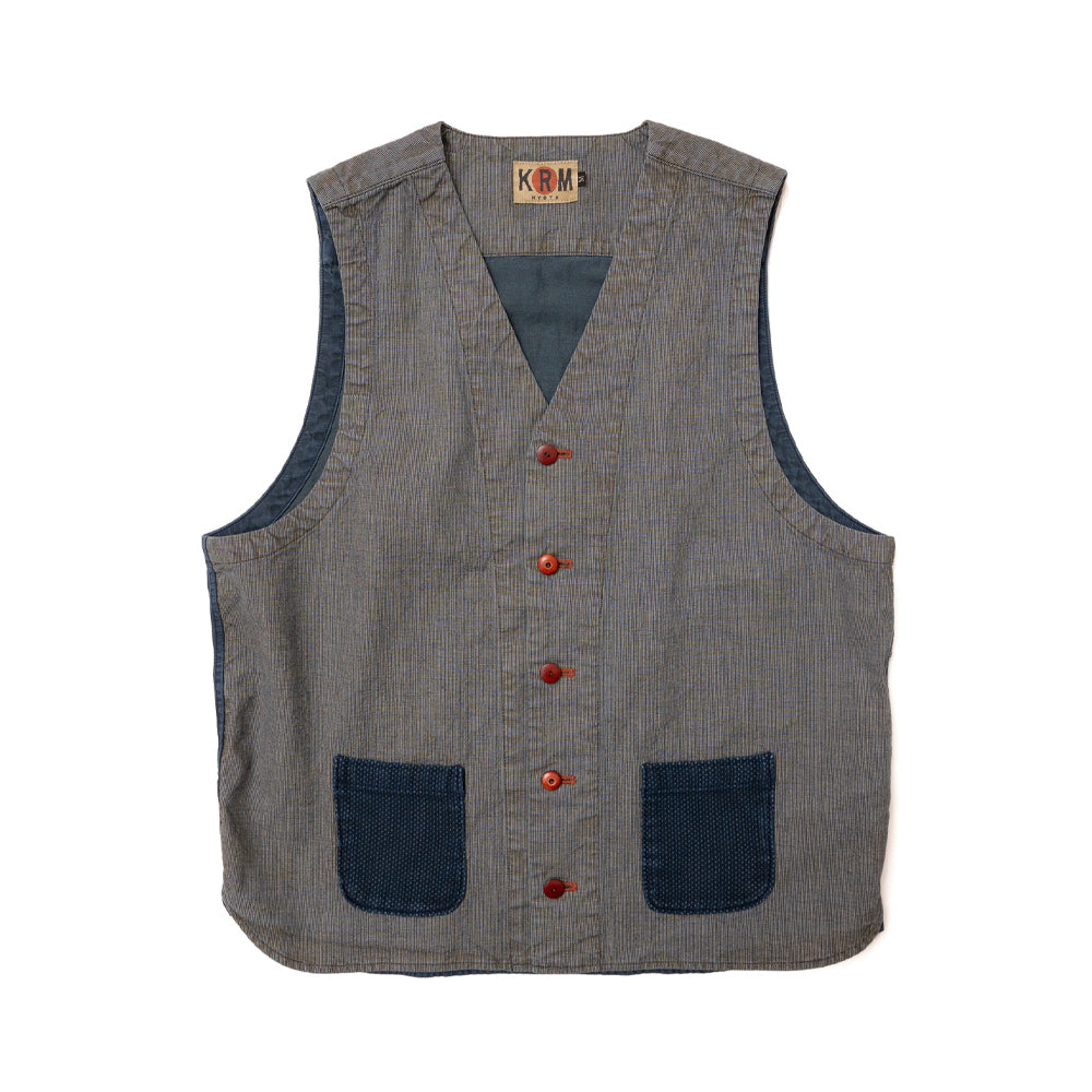 刺し子ポケット切り替え ベスト