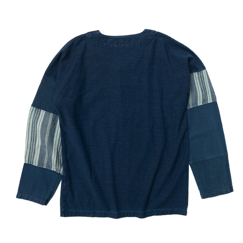 鯉口袖パッチワーク  ロングTシャツ