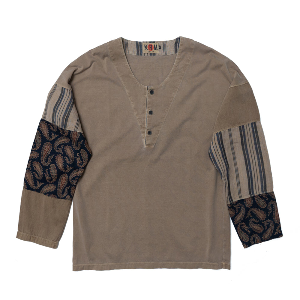 鯉口袖パッチワーク ロングTシャツ