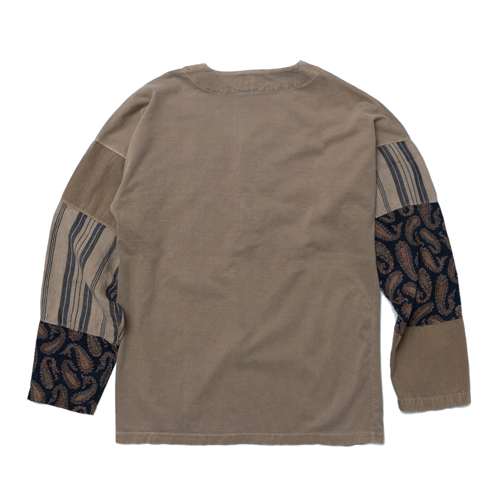 鯉口袖パッチワーク  ロングTシャツ