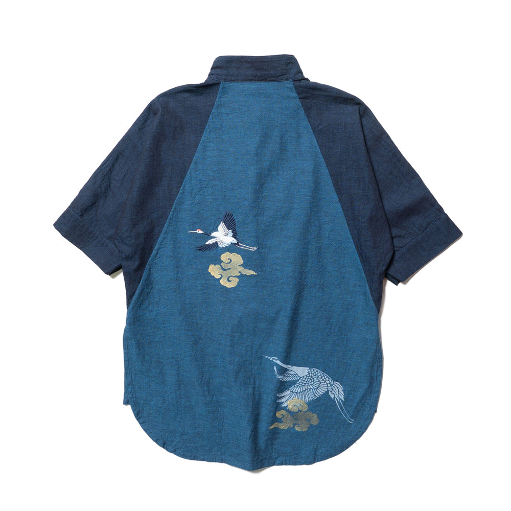 Flying Crane and Mount Fuji Stitch Blouse