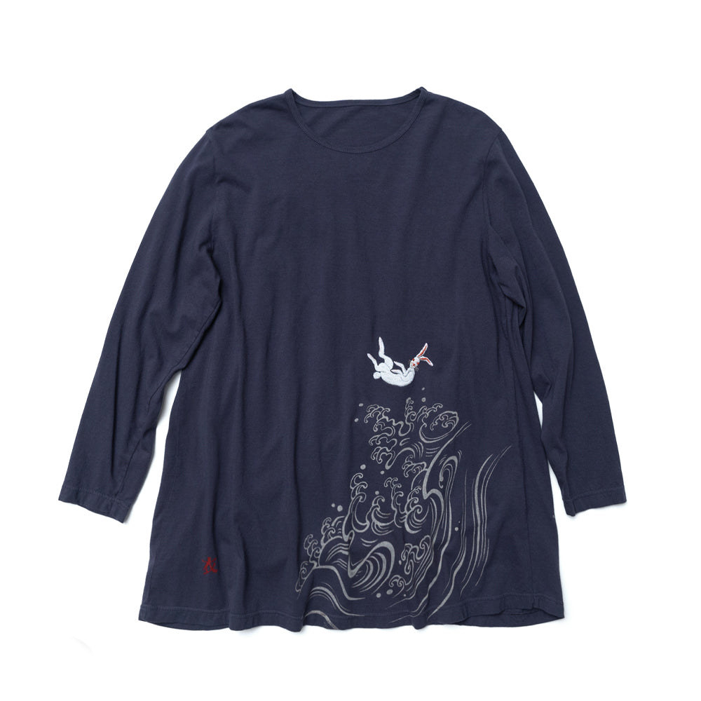 因幡の白兎 波に流れる背中プリーツロングTシャツ
