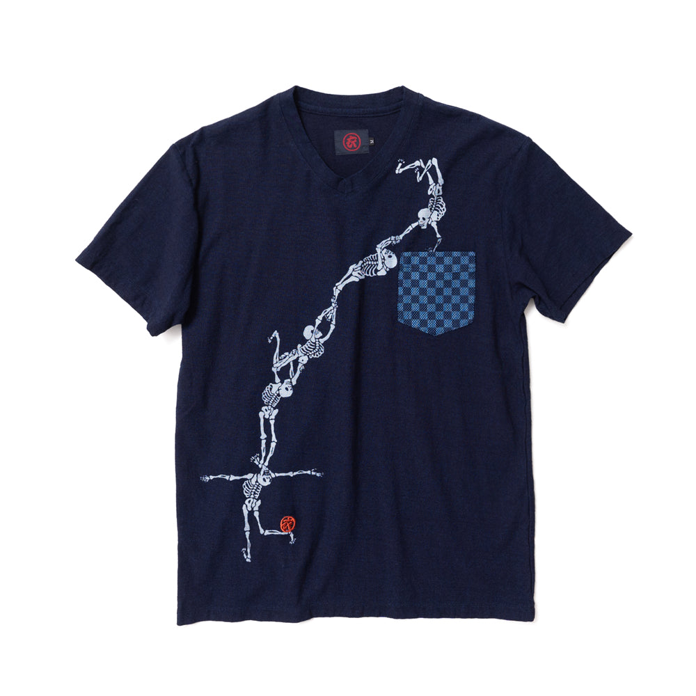 骸骨Vネックポケット付半袖Tシャツ