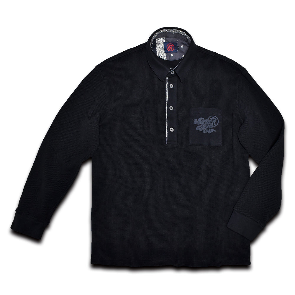 Clouded Waffle Polo Collar Long Sleeve T-Shirt