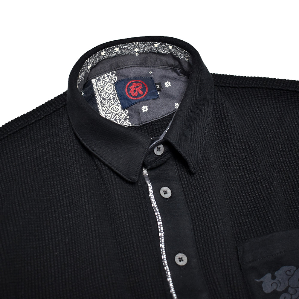 Clouded Waffle Polo Collar Long Sleeve T-Shirt