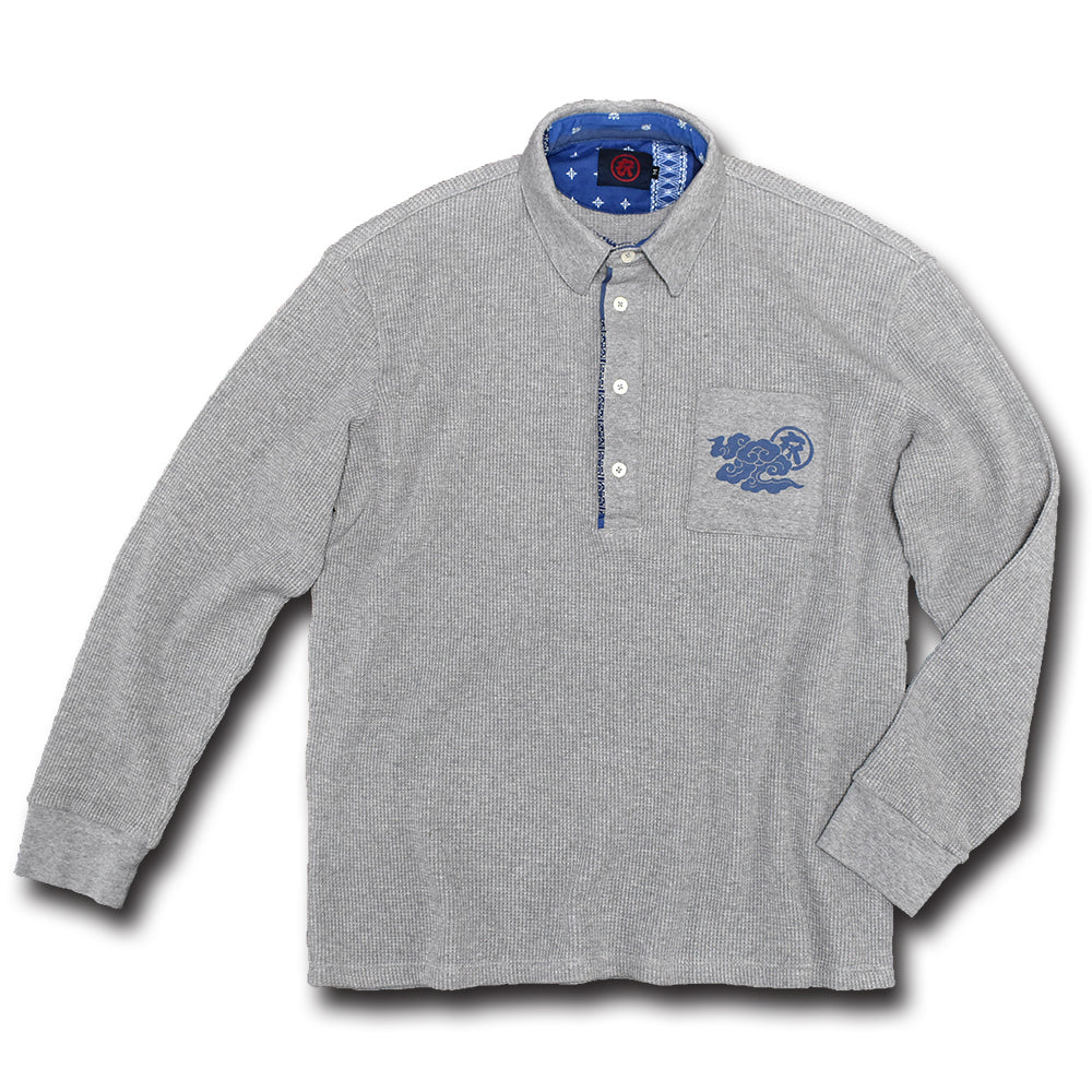 Clouded Waffle Polo Collar Long Sleeve T-Shirt