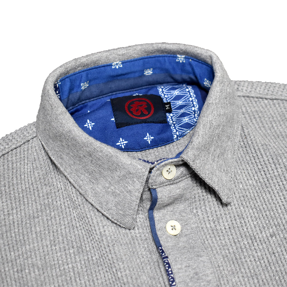 Clouded Waffle Polo Collar Long Sleeve T-Shirt
