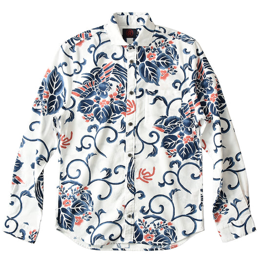 唐草鳳凰総柄     長袖シャツ