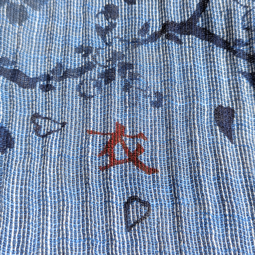 桜と龍　ガーゼ亀田縞ストール