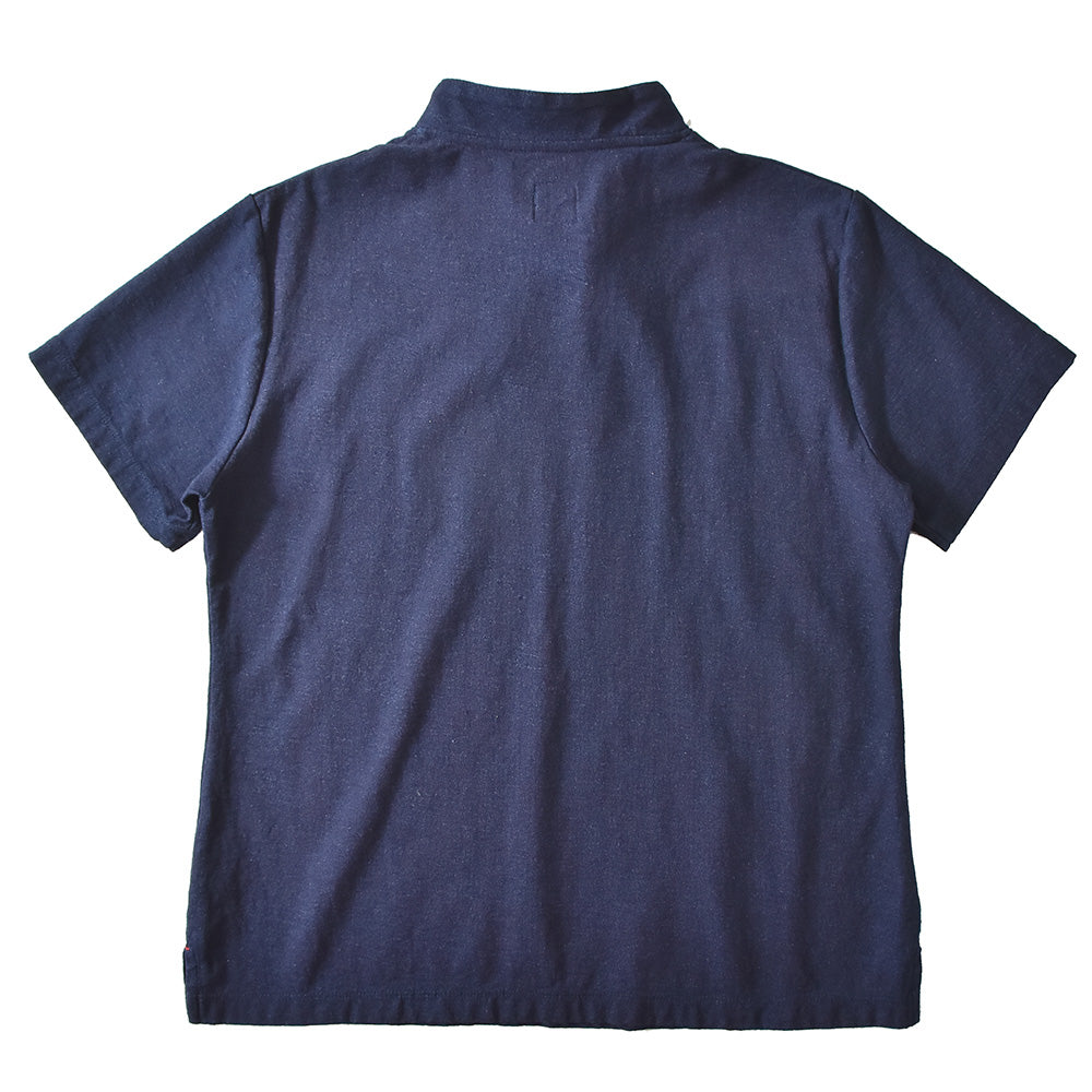 花丸文様 マオカラーTシャツ インディゴ そろばん レディース 日本製