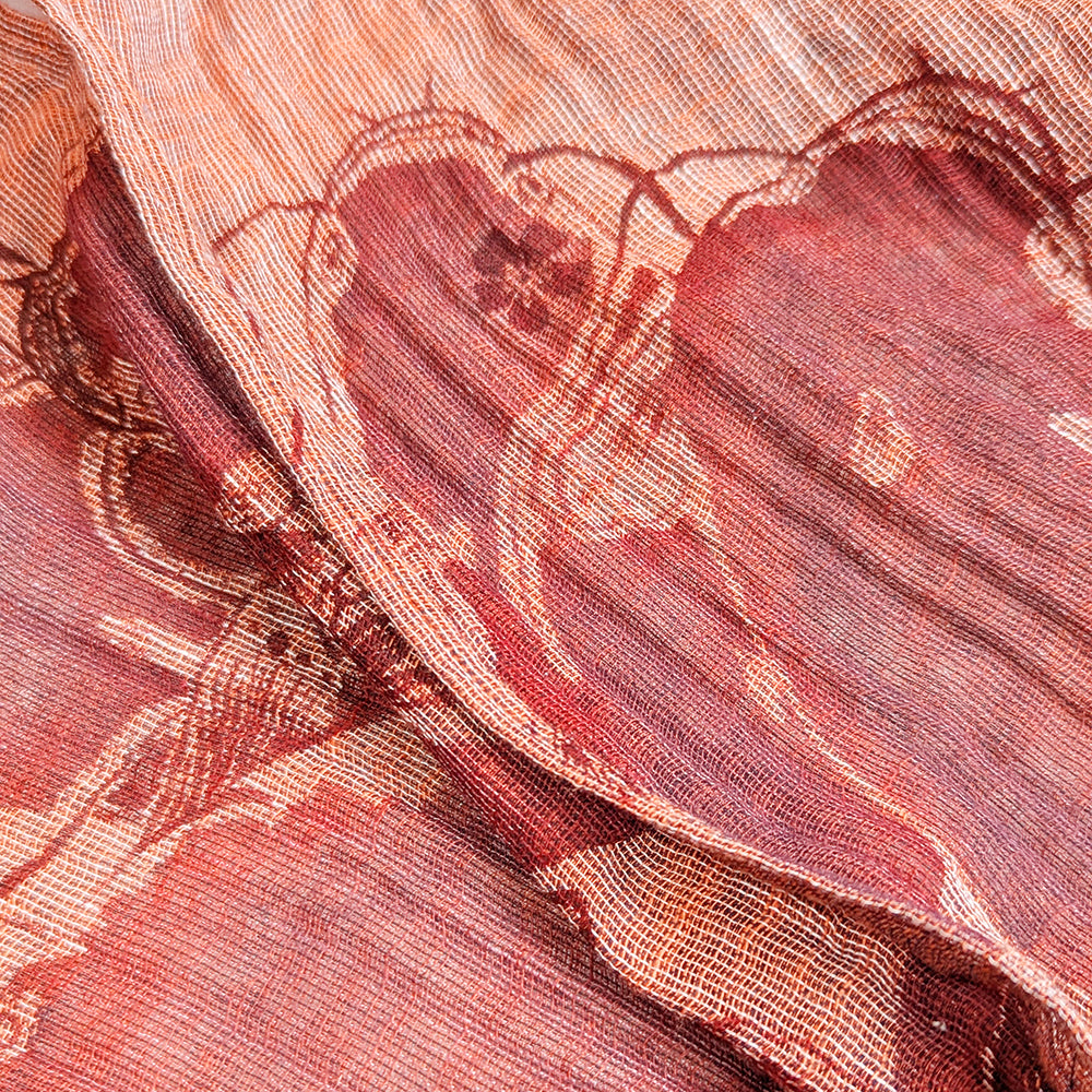 桜と鯰　ガーゼ亀田縞ストール