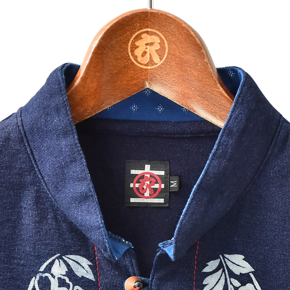 花丸文様 マオカラーTシャツ