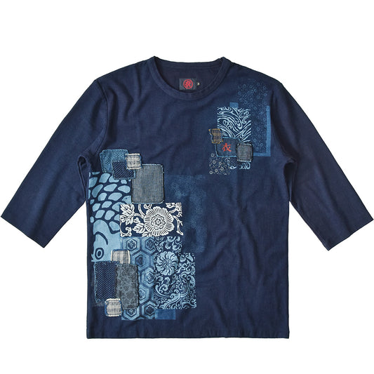 パッチワークリメイク七分袖 Tシャツ