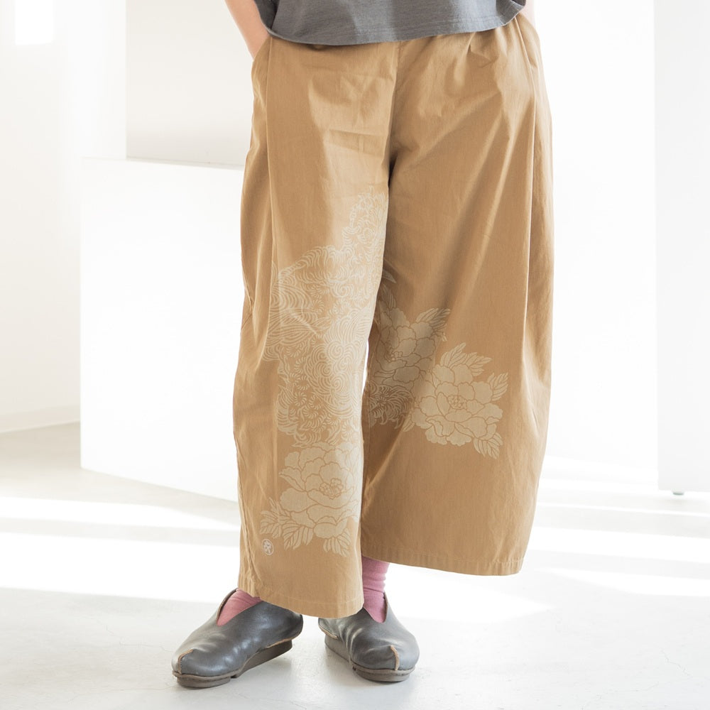 唐獅子牡丹折り畳み  ワイドパンツ