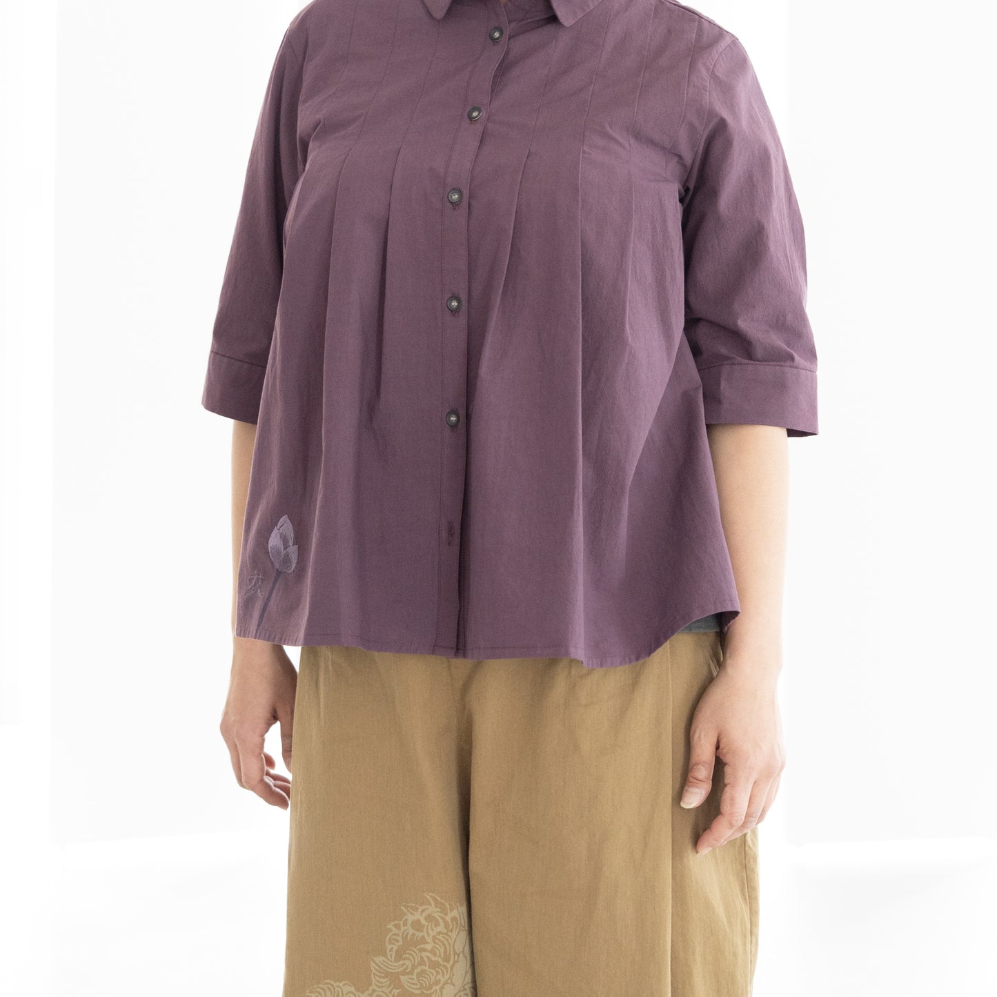 Lotus Half-Sleeve Tucked Blouse