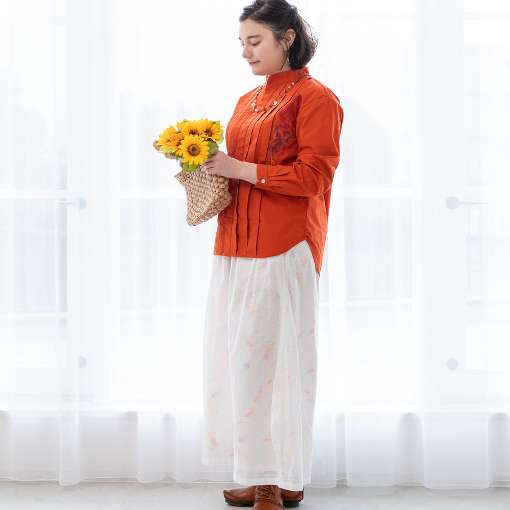 藤の花 アシンメトリータックブラウス 藤 刺繍 レディース 春服 日本製