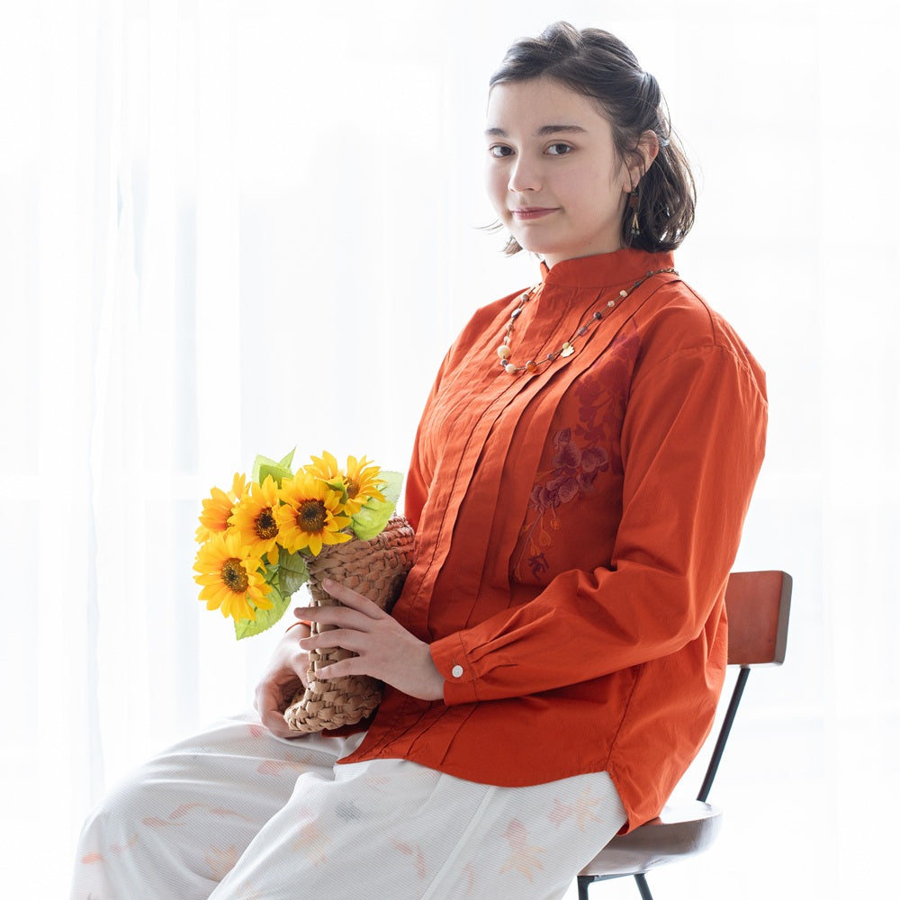 藤の花 アシンメトリータックブラウス 藤 刺繍 レディース 春服 日本製