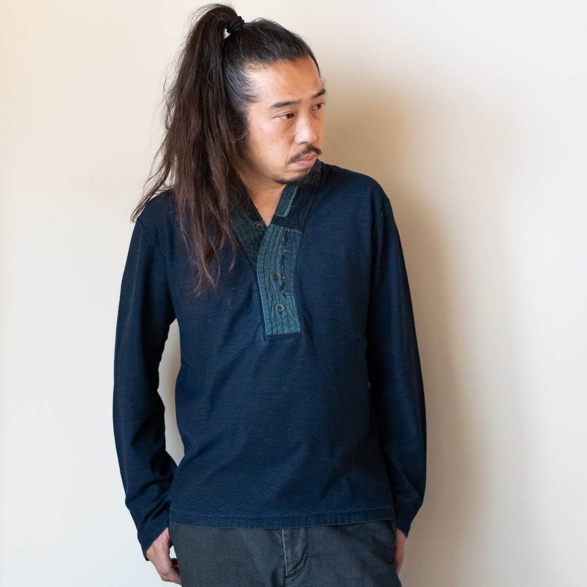 Kimono-Collar Patchwork T-Shirt