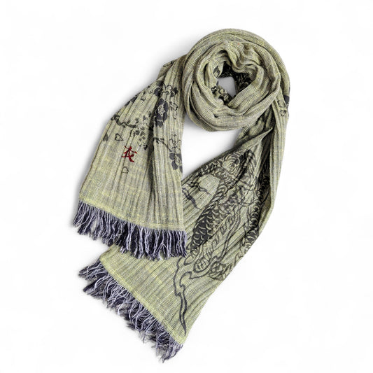 桜と龍　ガーゼ亀田縞ストール