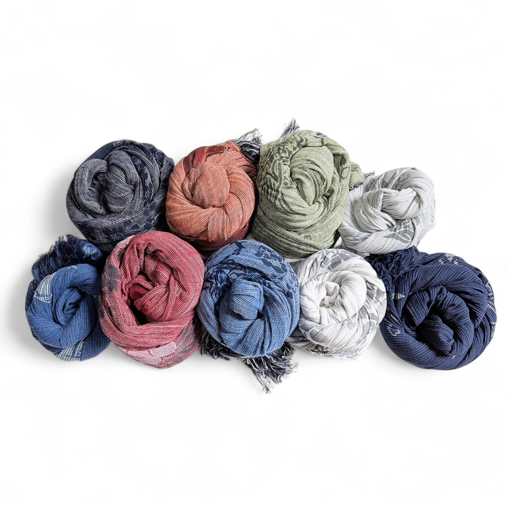 桜と鯰　ガーゼ亀田縞ストール