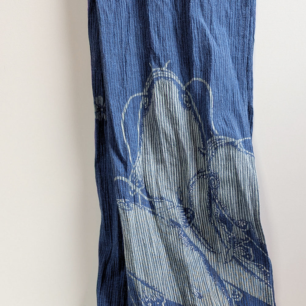 桜と鯰　インディゴストライプ亀田縞ストール