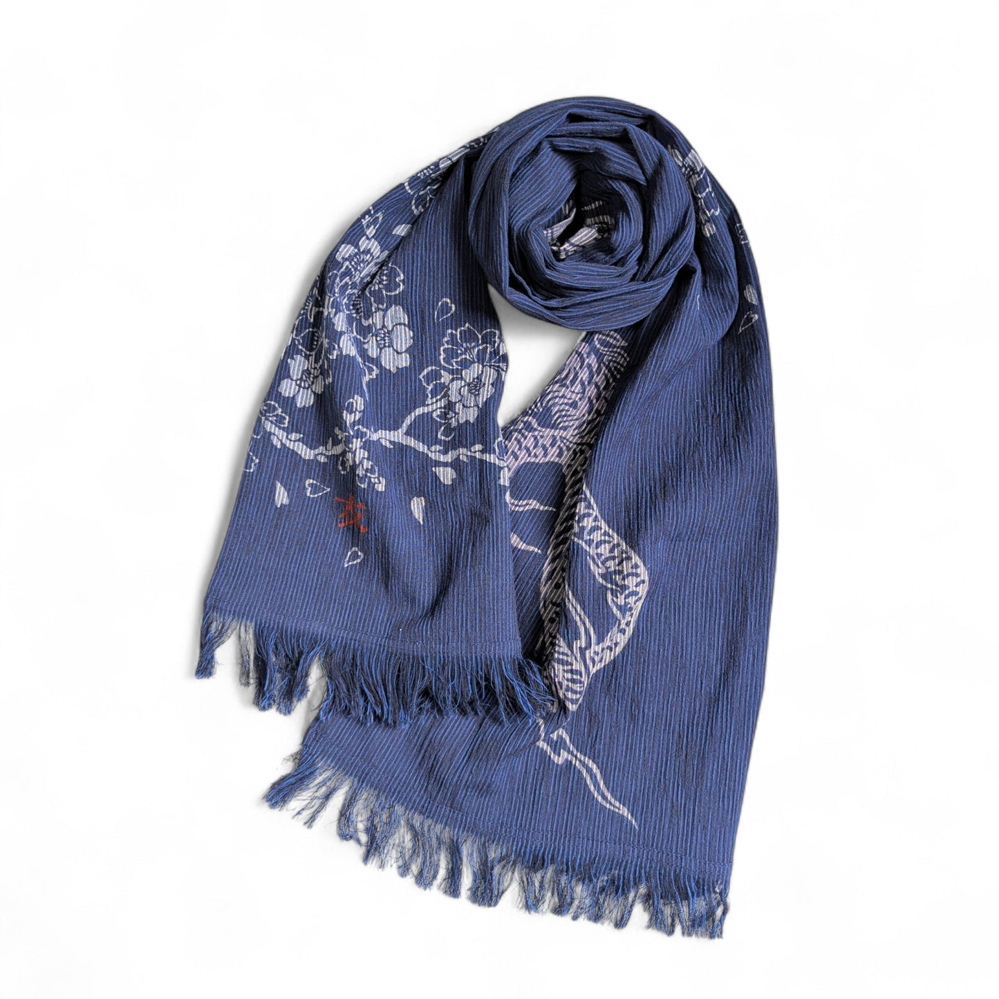 桜と龍　インディゴストライプ亀田縞ストール