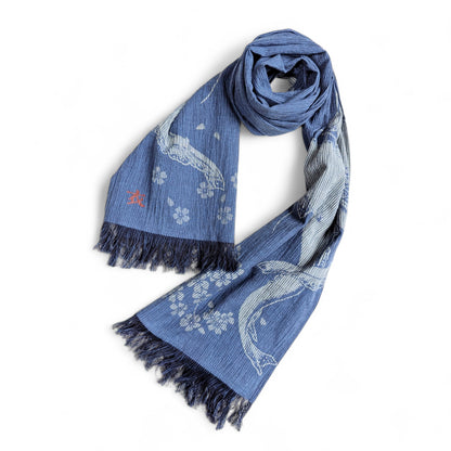 桜と鯰　インディゴストライプ亀田縞ストール