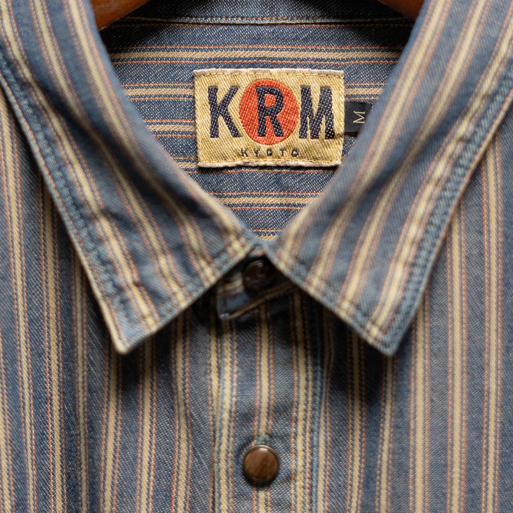 インディゴストライプ長袖シャツ