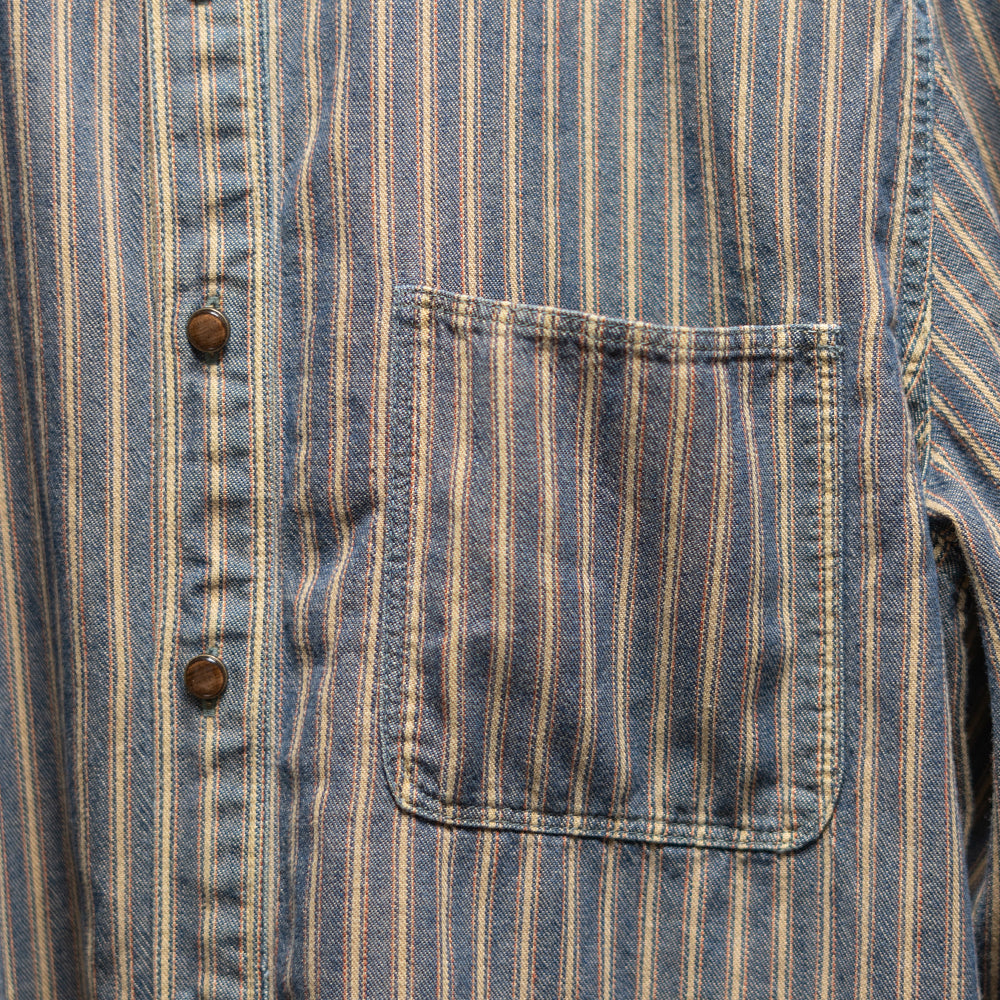 インディゴストライプ長袖シャツ