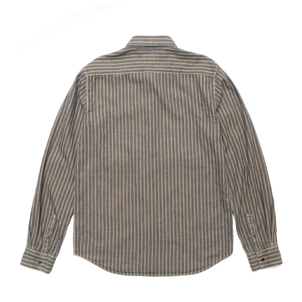 インディゴストライプ長袖シャツ