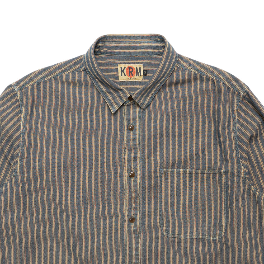 インディゴストライプ長袖シャツ