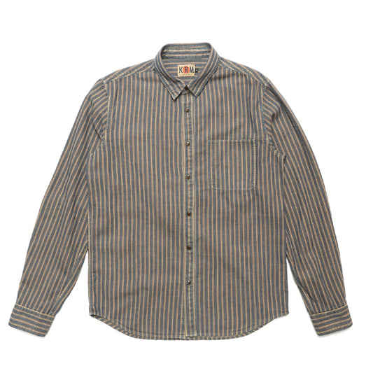 インディゴストライプ長袖シャツ