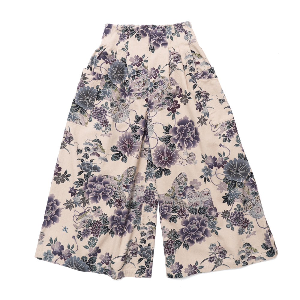 -flowers & butterfly-  High-Waist Wide-Leg Pants