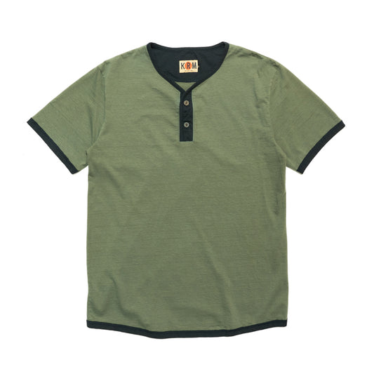 青色　シンプル　ヘンリーTシャツ　武骨